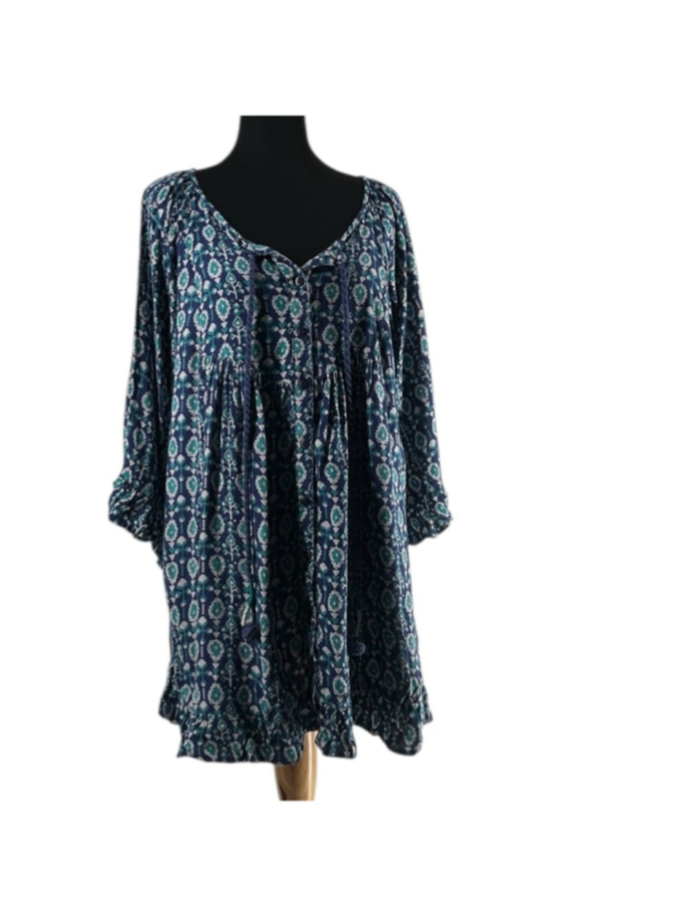 Roxy Blackbird Dress Blue Boho Floral Print beach cover up surf sz sm - Picture 3 of 12